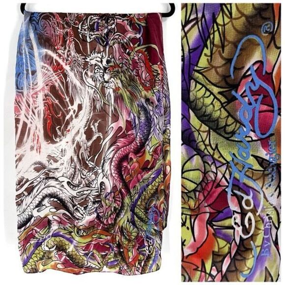 Ed Hardy Christian Audigier Silk Large Scarf Dragon Print  39 x 57.5 - Picture 1 of 7